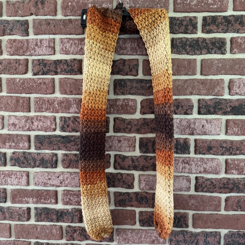 Handmade Scarf Earth Tones Ombre Brown Chunky Knit Boho Cottagecore Rustic Cozy